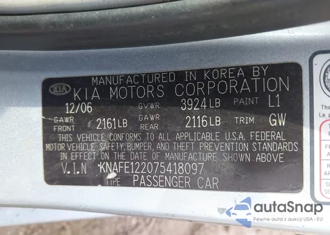 2007 Kia Spectra Ex from USA, damaged, VIN KNAFE122075418097